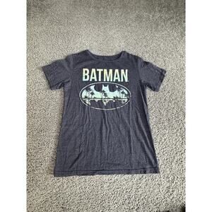 Batman Shirt Boys XS Gray Logo Graphic Tagless Cotton Polyester Jersey Top